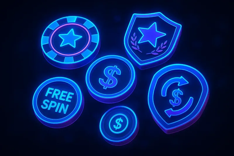 Isometric casino bonus tokens, loyalty badges, free spin coins, cashback shields
